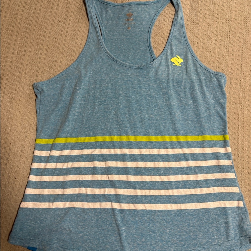 LG Women's Blue Tank Top with Yellow and White Stripes